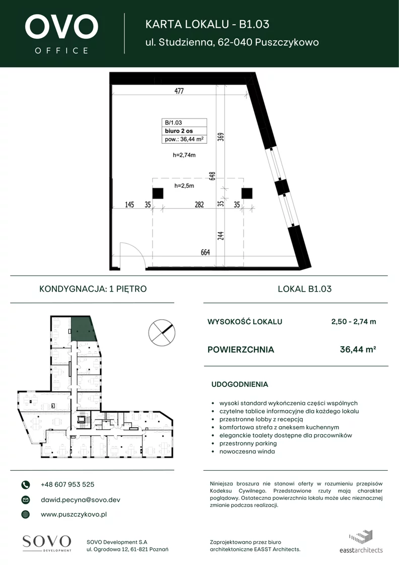 Biuro 36,44 m², oferta nr B/1/03, OVO Office, Puszczykowo, ul. Studzienna
