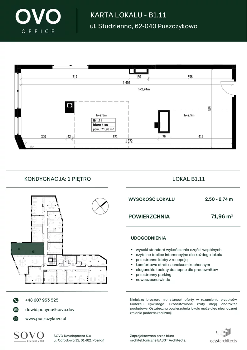 Biuro 71,96 m², oferta nr B/1/11, OVO Office, Puszczykowo, ul. Studzienna