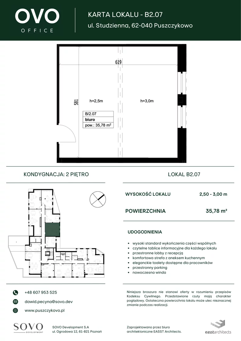 Biuro 35,78 m², oferta nr B/2/07, OVO Office, Puszczykowo, ul. Studzienna
