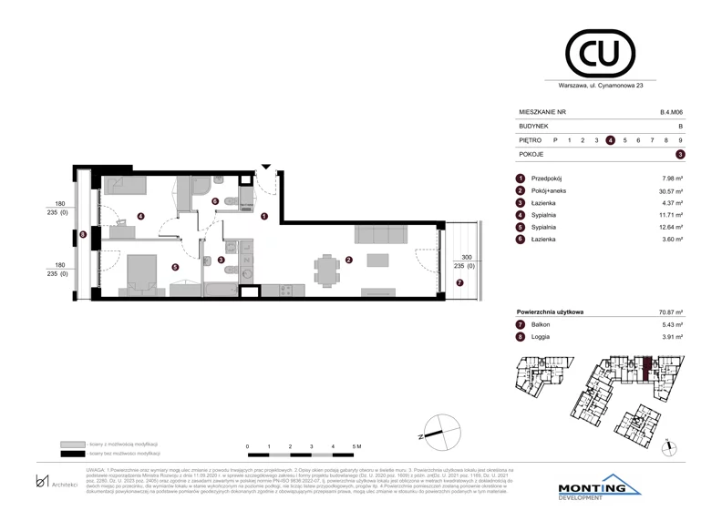 3 pokoje, apartament 70,87 m², piętro 4, oferta nr B.4.M06, Cynamonowa Ursynów, Warszawa, Ursynów, Ursynów Centrum, ul. Cynamonowa 23