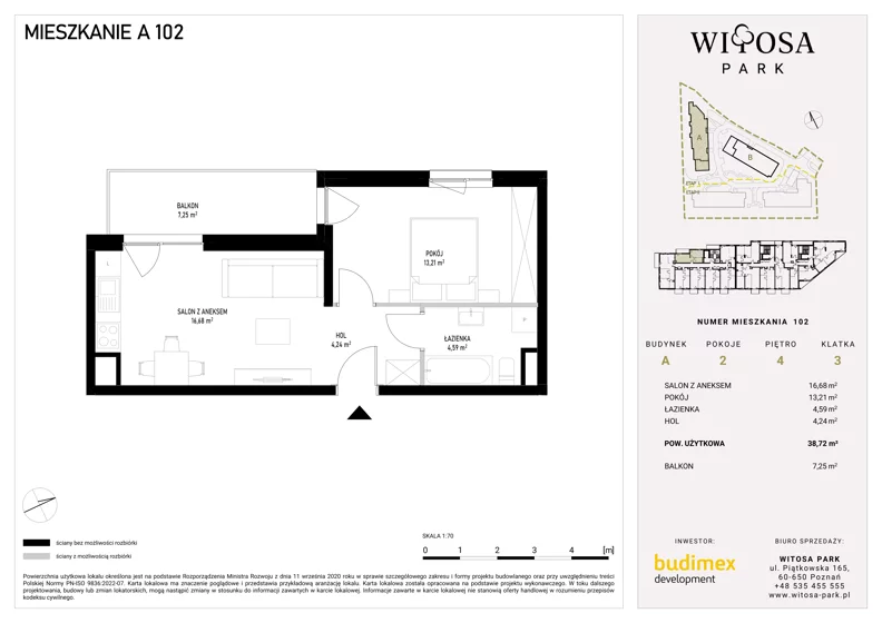 2 pokoje, mieszkanie 38,72 m², piętro 4, oferta nr A102, Witosa Park, Poznań, Winiary, Winiary, ul. Piątkowska 165 A-B