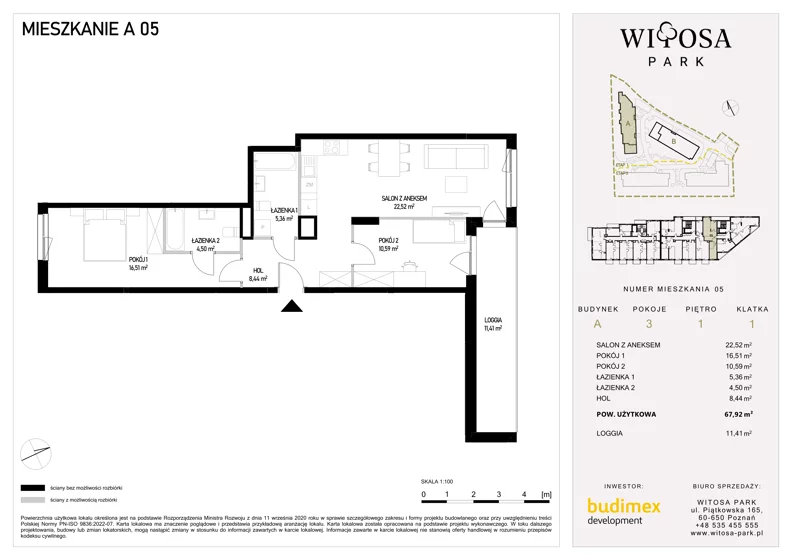 3 pokoje, mieszkanie 67,92 m², piętro 1, oferta nr A5, Witosa Park, Poznań, Winiary, Winiary, ul. Piątkowska 165 A-B