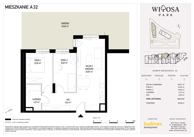 3 pokoje, mieszkanie 54,77 m², parter, oferta nr A32, Witosa Park, Poznań, Winiary, Winiary, ul. Piątkowska 165 A-B