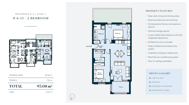 3 pokoje, mieszkanie 93,08 m², piętro 1, oferta nr 8613, HEIGHTS by Luštica Bay, Tivat