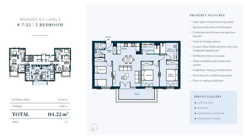 4 pokoje, mieszkanie 114,22 m², piętro 2, oferta nr 8722, HEIGHTS by Luštica Bay, Tivat
