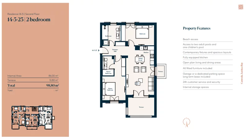 3 pokoje, mieszkanie 86,00 m², piętro 2, oferta nr 14|5|23, Centrale - Block 14 by Luštica bay, Radovici