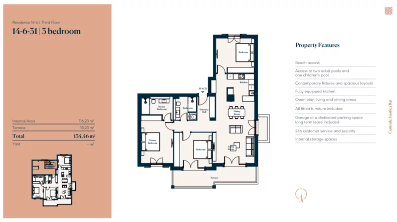 4 pokoje, mieszkanie 116,23 m², piętro 3, oferta nr 14|6|31, Centrale - Block 14 by Luštica bay, Radovici