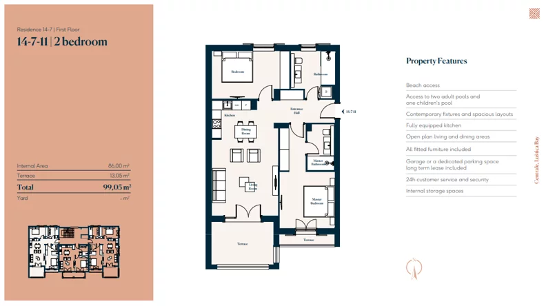 3 pokoje, mieszkanie 86,00 m², piętro 1, oferta nr 14|7|11, Centrale - Block 14 by Luštica bay, Radovici