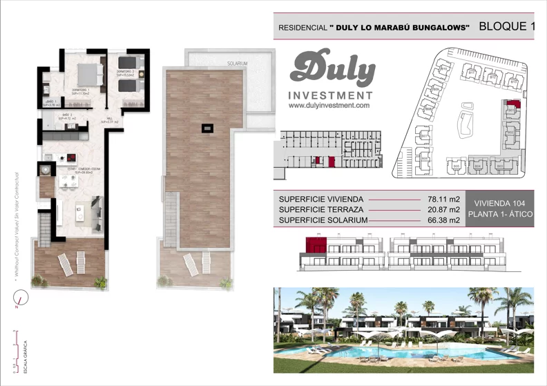 3 pokoje, mieszkanie 78,11 m², piętro 1, oferta nr 104, Lo Marabu, Quesada, c. Gijon
