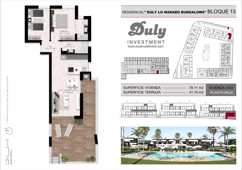 3 pokoje, mieszkanie 78,11 m², parter, oferta nr 1303, Lo Marabu, Quesada, c. Gijon