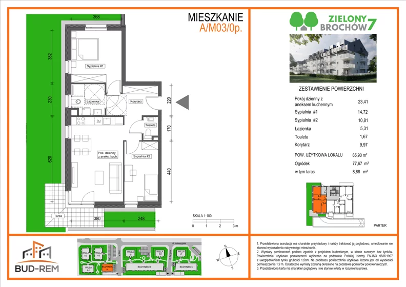 3 pokoje, mieszkanie 65,90 m², parter, oferta nr A/M03/0P, Zielony Brochów 7, Wrocław, Brochów, Krzyki, ul. Indonezyjska