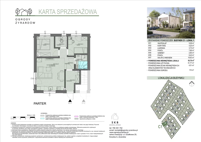 3 pokoje, mieszkanie 51,77 m², parter, oferta nr C1.1, Ogrody Żyrardów - etap C, Żyrardów, ul. Działkowa 20
