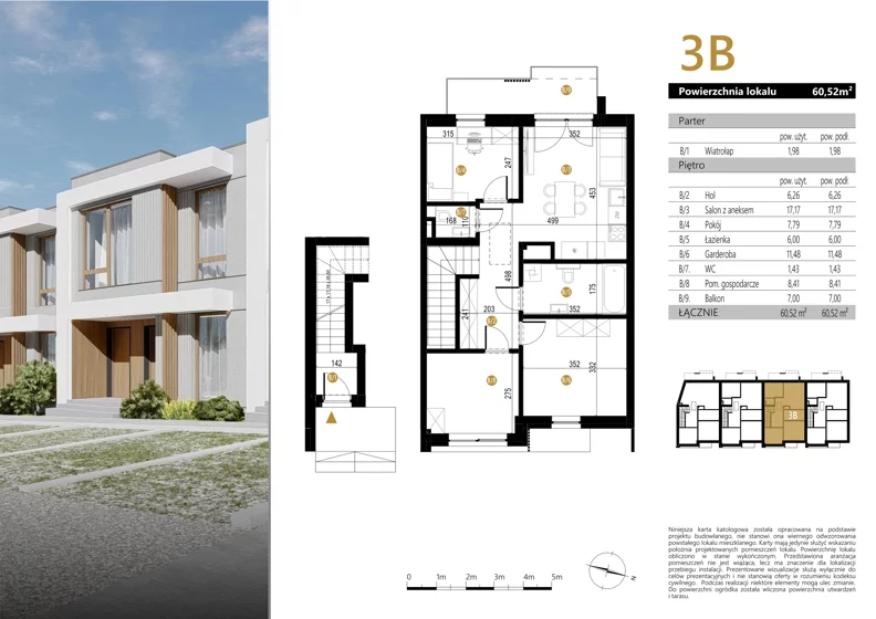 4 pokoje, mieszkanie 60,52 m², piętro 1, oferta nr 3B, Zielona Polna, Łańcut, ul. Polna 41