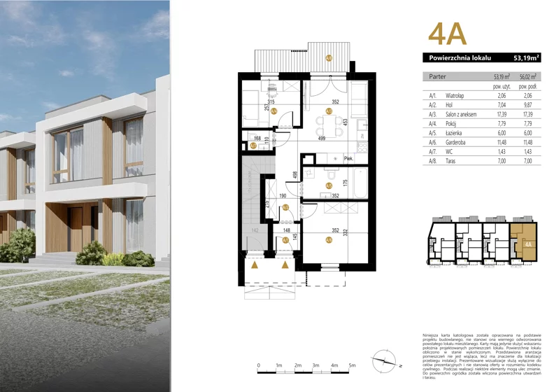 3 pokoje, mieszkanie 53,19 m², parter, oferta nr 4A, Zielona Polna, Łańcut, ul. Polna 41
