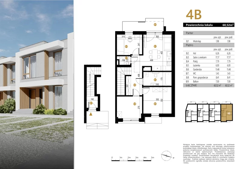 4 pokoje, mieszkanie 60,52 m², piętro 1, oferta nr 4B, Zielona Polna, Łańcut, ul. Polna 41