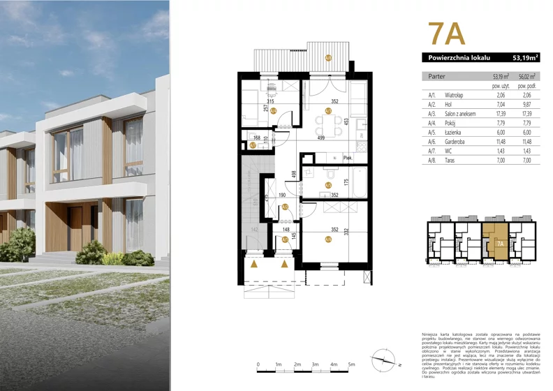 3 pokoje, mieszkanie 53,19 m², parter, oferta nr 7A, Zielona Polna, Łańcut, ul. Polna 41
