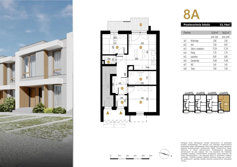 3 pokoje, mieszkanie 53,19 m², parter, oferta nr 8A, Zielona Polna, Łańcut, ul. Polna 41