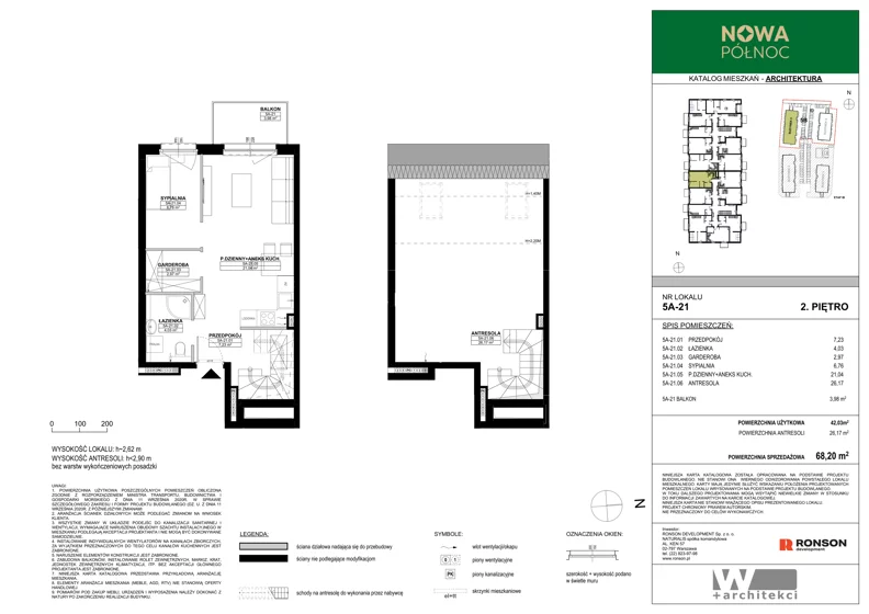 3 pokoje, mieszkanie 68,20 m², piętro 2, oferta nr 5A-21, Nowa Północ 2A, Szczecin, Północ, Stołczyn, ul. Sobola