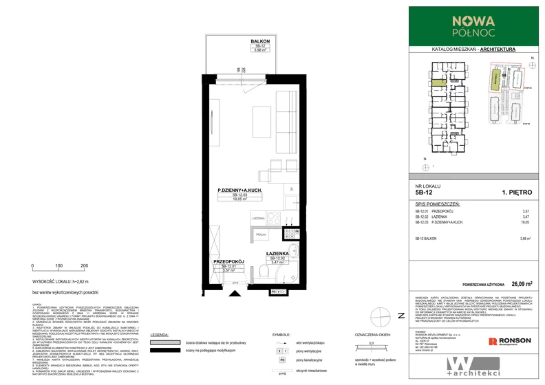 1 pokój, mieszkanie 26,09 m², piętro 1, oferta nr 5B-12, Nowa Północ 2A, Szczecin, Północ, Stołczyn, ul. Sobola