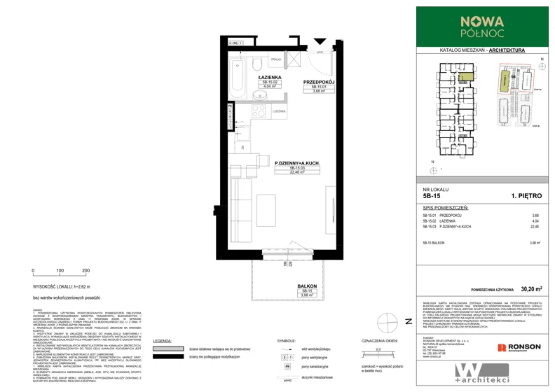 1 pokój, mieszkanie 30,20 m², piętro 1, oferta nr 5B-15, Nowa Północ 2A, Szczecin, Północ, Stołczyn, ul. Sobola