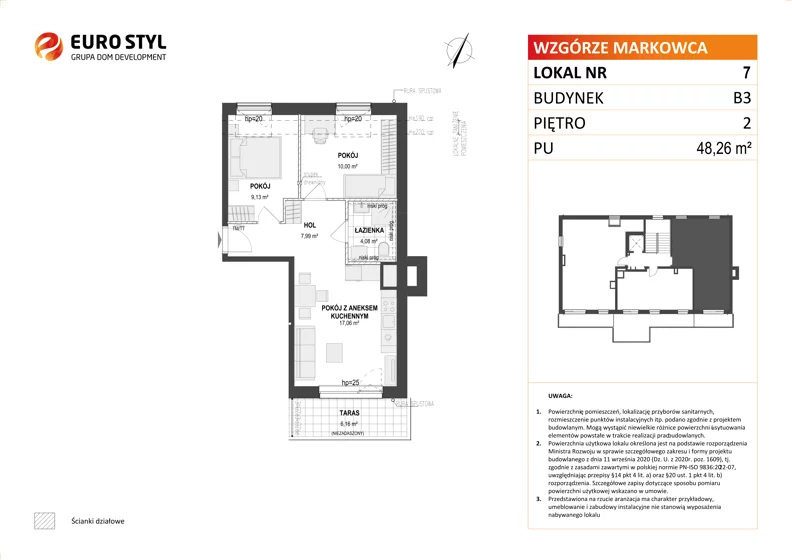 3 pokoje, mieszkanie 48,26 m², piętro 2, oferta nr B3/7, Wzgórze Markowca, Rumia, Zagórze, ul. Markowców