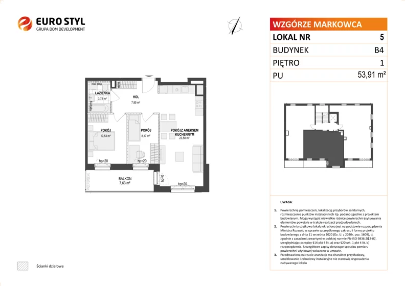 3 pokoje, mieszkanie 53,91 m², piętro 1, oferta nr B4/5, Wzgórze Markowca, Rumia, Zagórze, ul. Markowców