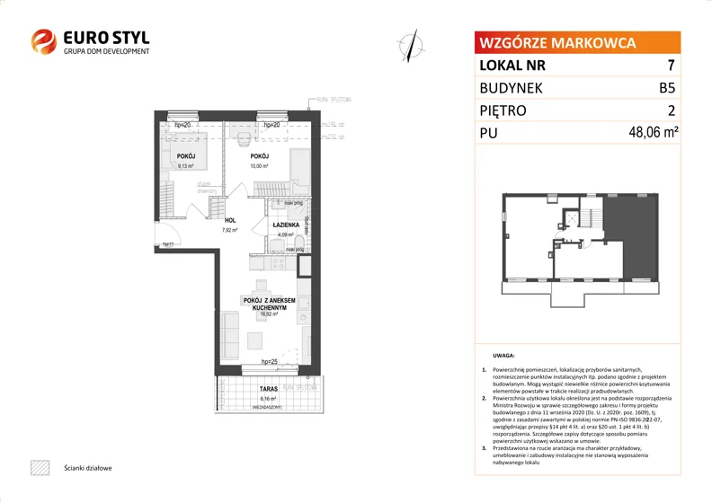 3 pokoje, mieszkanie 48,06 m², piętro 2, oferta nr B5/7, Wzgórze Markowca, Rumia, Zagórze, ul. Markowców