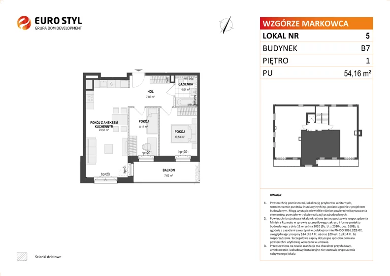 3 pokoje, mieszkanie 54,16 m², piętro 1, oferta nr B7/5, Wzgórze Markowca, Rumia, Zagórze, ul. Markowców