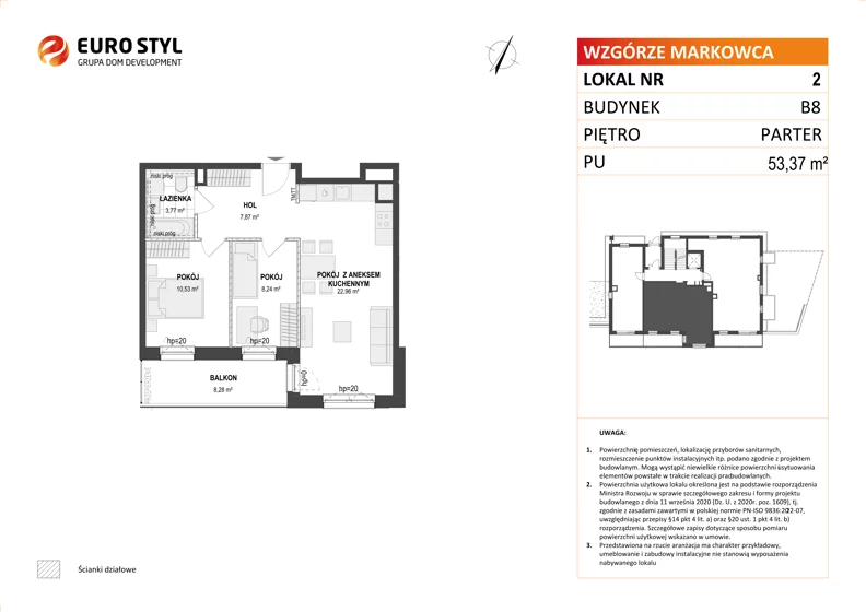3 pokoje, mieszkanie 53,37 m², parter, oferta nr B8/2, Wzgórze Markowca, Rumia, Zagórze, ul. Markowców