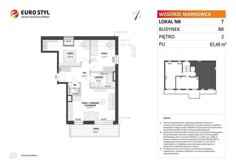 3 pokoje, mieszkanie 63,49 m², piętro 2, oferta nr B8/7, Wzgórze Markowca, Rumia, Zagórze, ul. Markowców