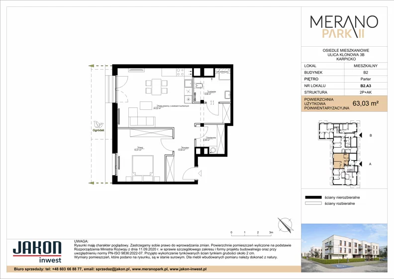 2 pokoje, mieszkanie 63,03 m², parter, oferta nr B2.A3, Merano Park II, Wolsztyn, ul. Klonowa 3