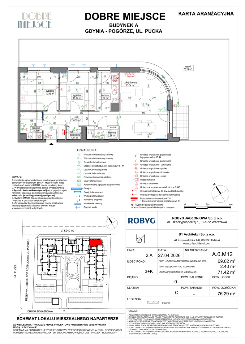 3 pokoje, mieszkanie 69,01 m², parter, oferta nr A.0M12, Dobre Miejsce, Gdynia, Pogórze, Pogórze, ul. Pucka