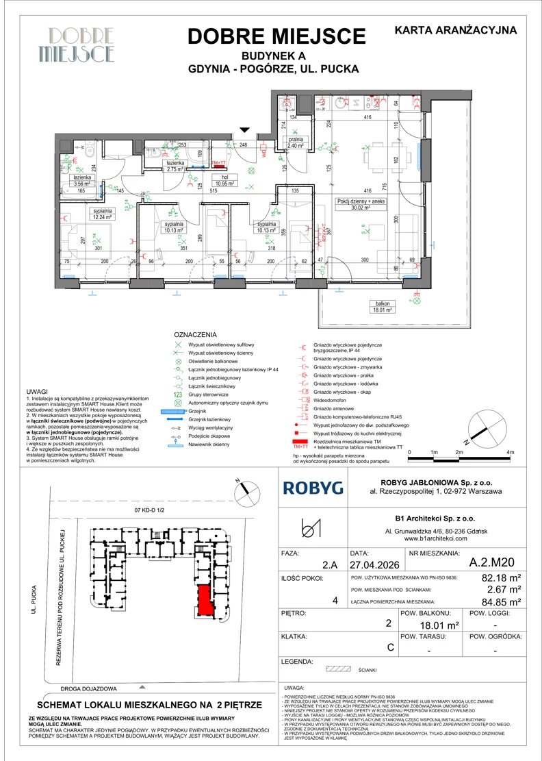 4 pokoje, mieszkanie 82,18 m², piętro 2, oferta nr A.2M20, Dobre Miejsce, Gdynia, Pogórze, Pogórze, ul. Pucka