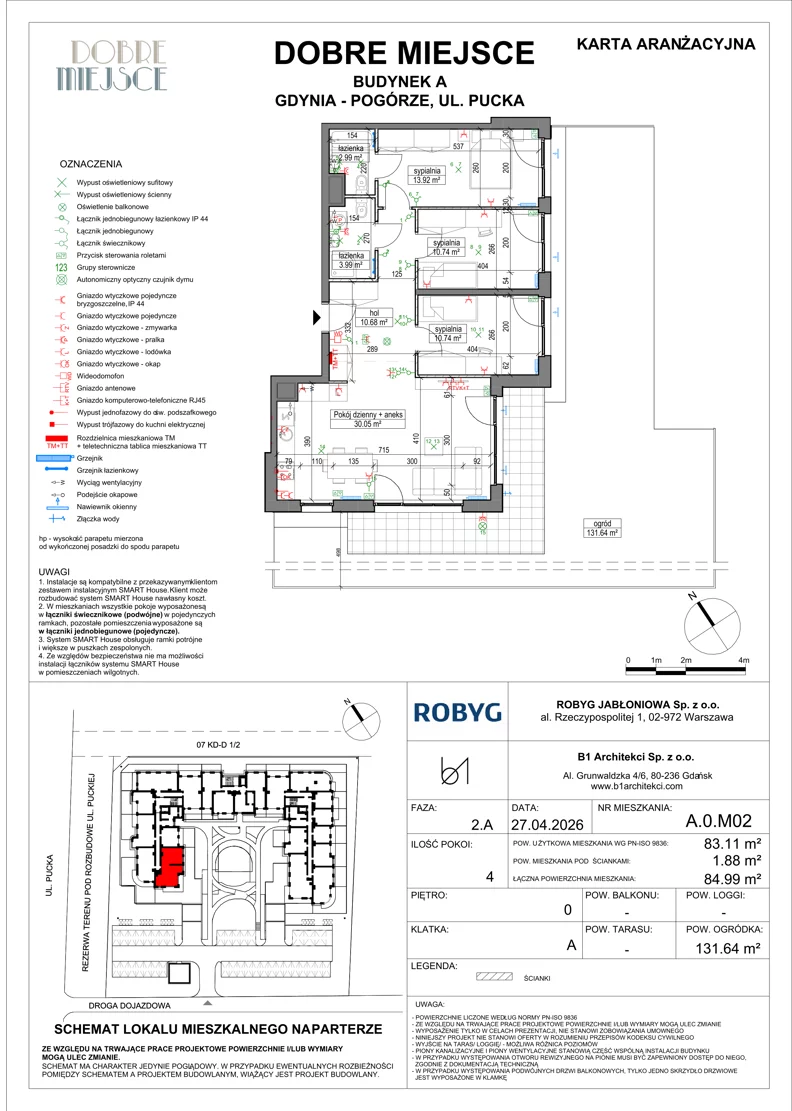 4 pokoje, mieszkanie 83,11 m², parter, oferta nr A.0M02, Dobre Miejsce, Gdynia, Pogórze, Pogórze, ul. Pucka