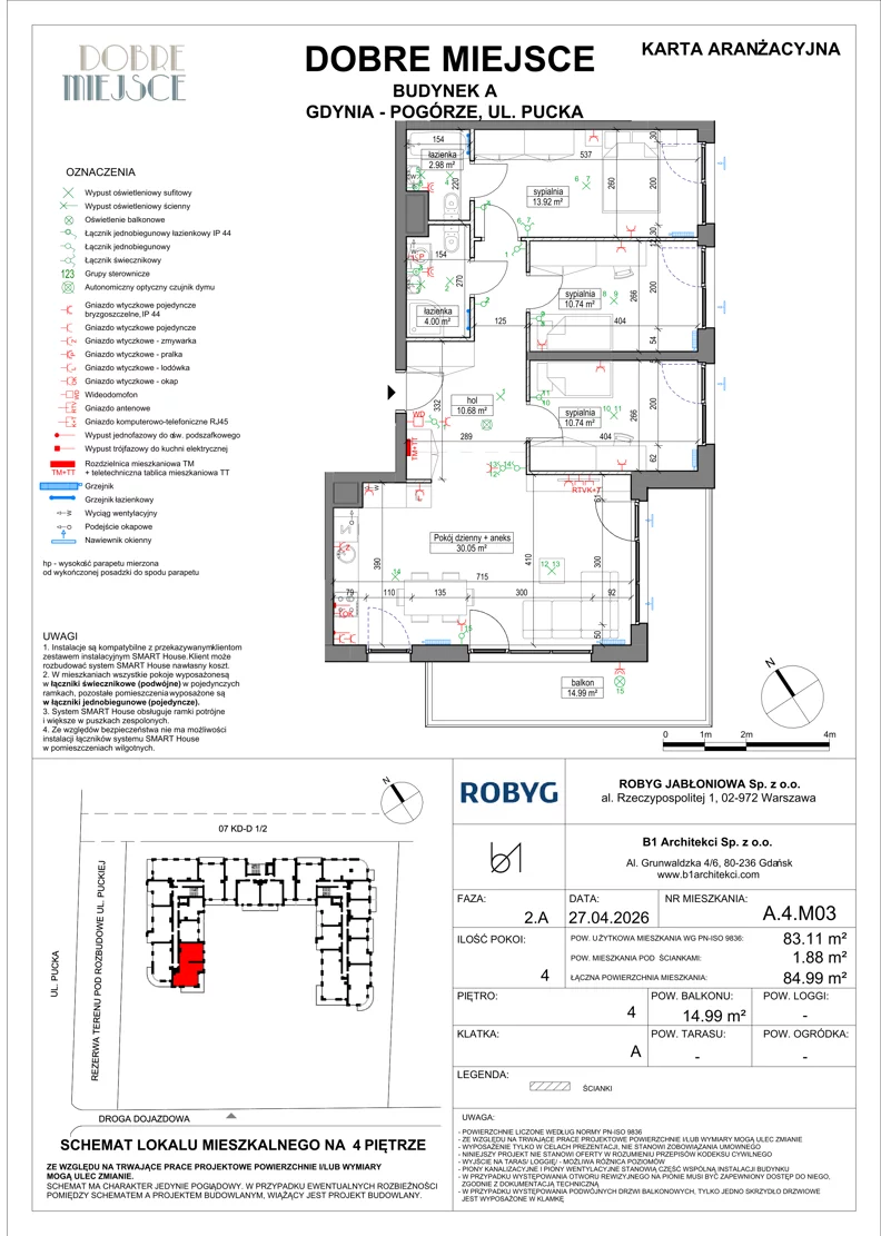4 pokoje, mieszkanie 83,11 m², piętro 4, oferta nr A.4M03, Dobre Miejsce, Gdynia, Pogórze, Pogórze, ul. Pucka