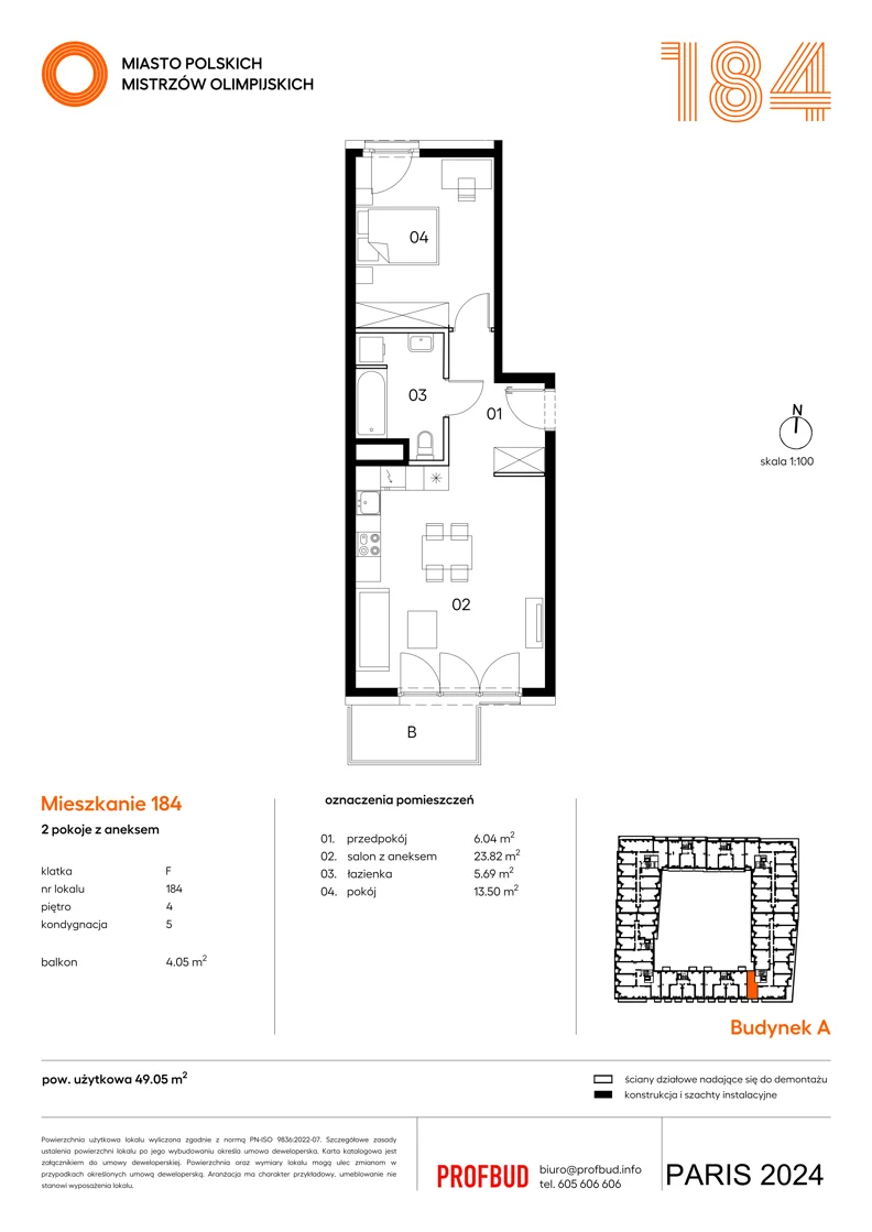2 pokoje, mieszkanie 49,05 m², piętro 4, oferta nr 184, Miasto Polskich Mistrzów Olimpijskich II - Paryż, Mysiadło, ul. Olimpijska