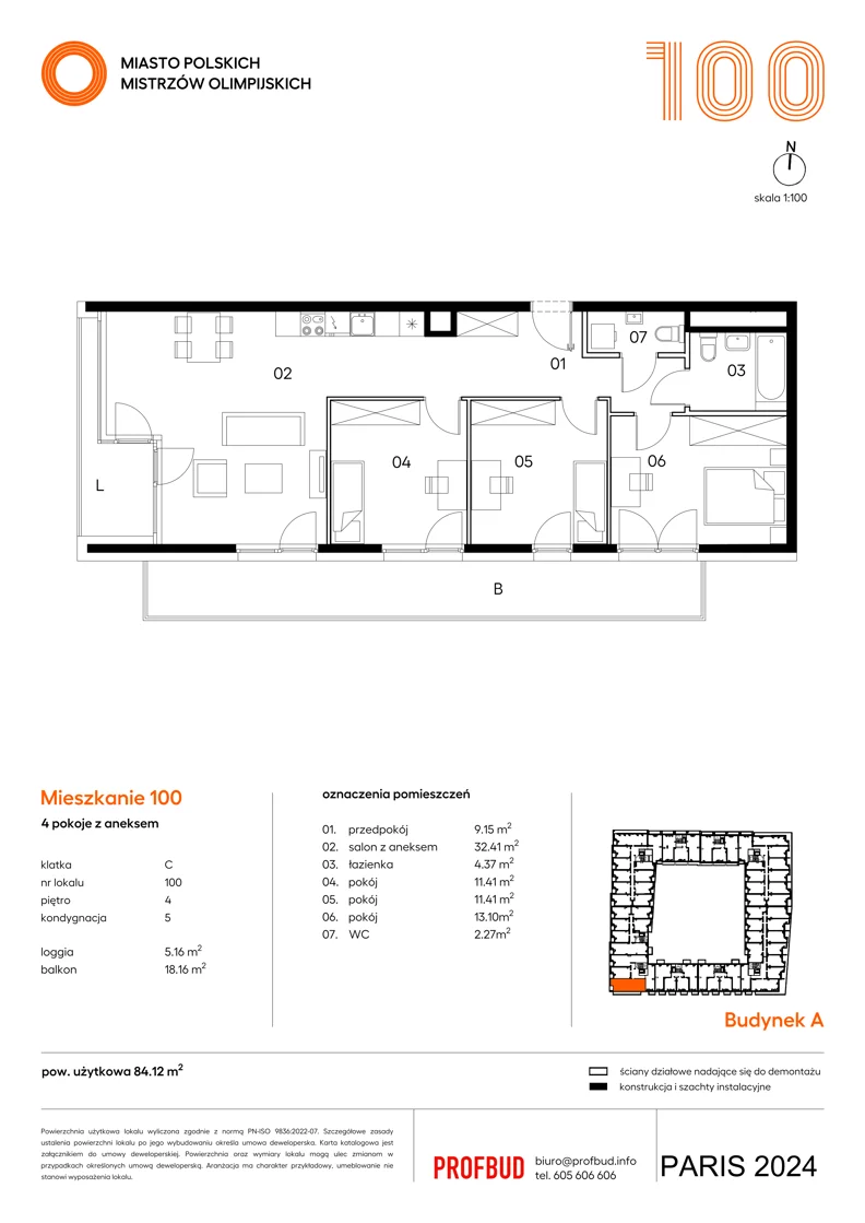 4 pokoje, mieszkanie 84,12 m², piętro 4, oferta nr 100, Miasto Polskich Mistrzów Olimpijskich II - Paryż, Mysiadło, ul. Olimpijska