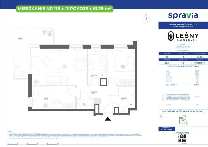 3 pokoje, mieszkanie 61,29 m², piętro 1, oferta nr 28A/118, Leśny Marcelin, Poznań, Grunwald, Junikowo, ul. Jeleniogórska