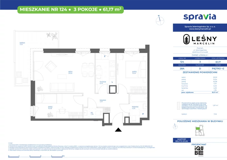 3 pokoje, mieszkanie 61,17 m², piętro 2, oferta nr 28A/124, Leśny Marcelin, Poznań, Grunwald, Junikowo, ul. Jeleniogórska