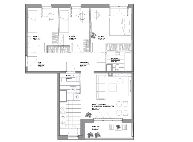 4 pokoje, mieszkanie 83,53 m², piętro 5, oferta nr B1/111, Architektów, Wrocław, Al. Architektów 22-30