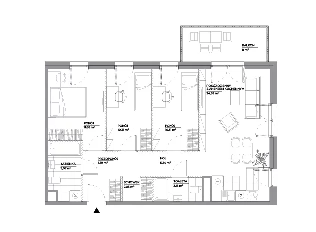 4 pokoje, mieszkanie 78,09 m², piętro 4, oferta nr A/162, Architektów, Wrocław, Al. Architektów 22-30