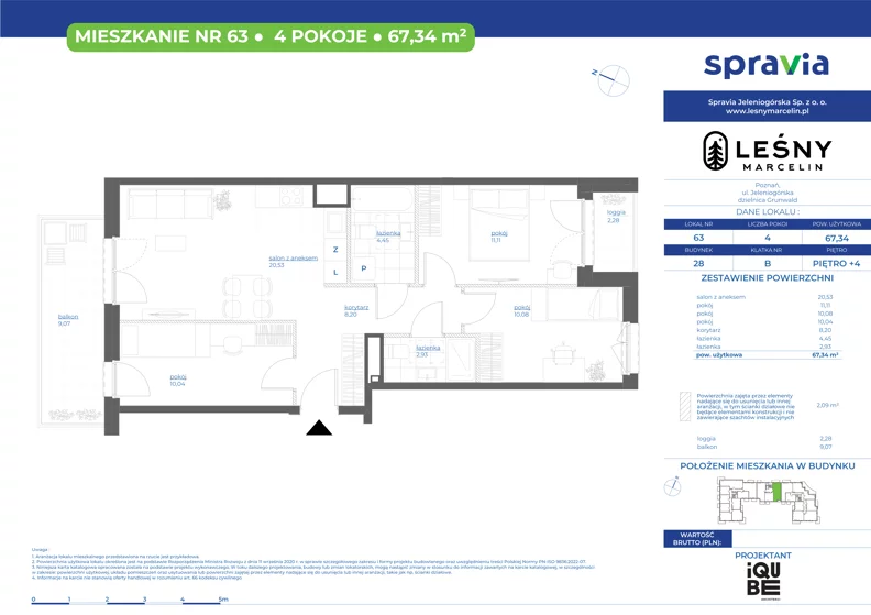 4 pokoje, mieszkanie 67,34 m², piętro 4, oferta nr 28/63, Leśny Marcelin, Poznań, Grunwald, Junikowo, ul. Jeleniogórska