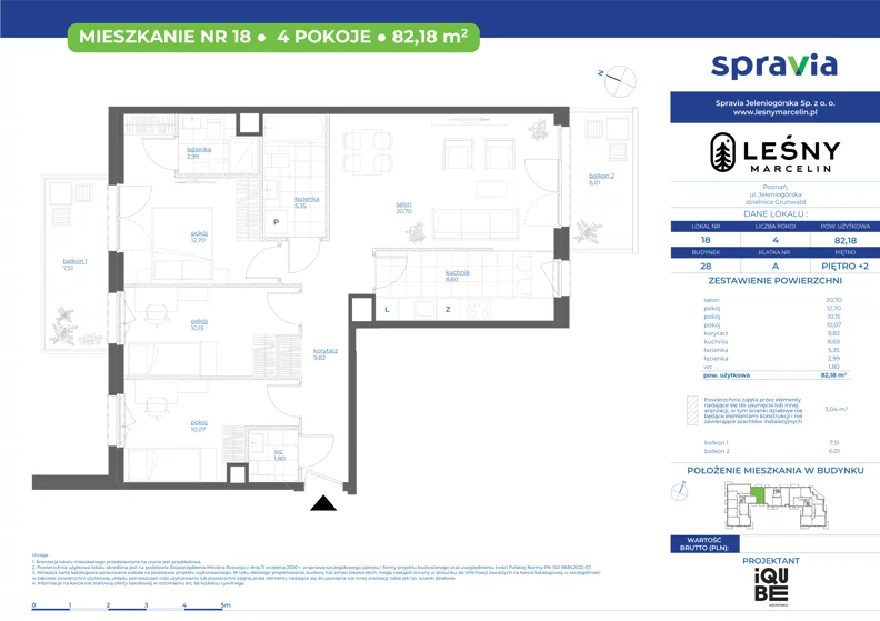 4 pokoje, mieszkanie 82,18 m², piętro 2, oferta nr 28/18, Leśny Marcelin, Poznań, Grunwald, Junikowo, ul. Jeleniogórska