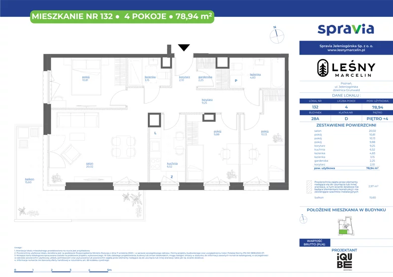 4 pokoje, mieszkanie 78,94 m², piętro 4, oferta nr 28A/132, Leśny Marcelin, Poznań, Grunwald, Junikowo, ul. Jeleniogórska