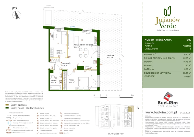 3 pokoje, mieszkanie 65,68 m², parter, oferta nr 9, Julianów Verde II, Julianów, ul. Urbanistów