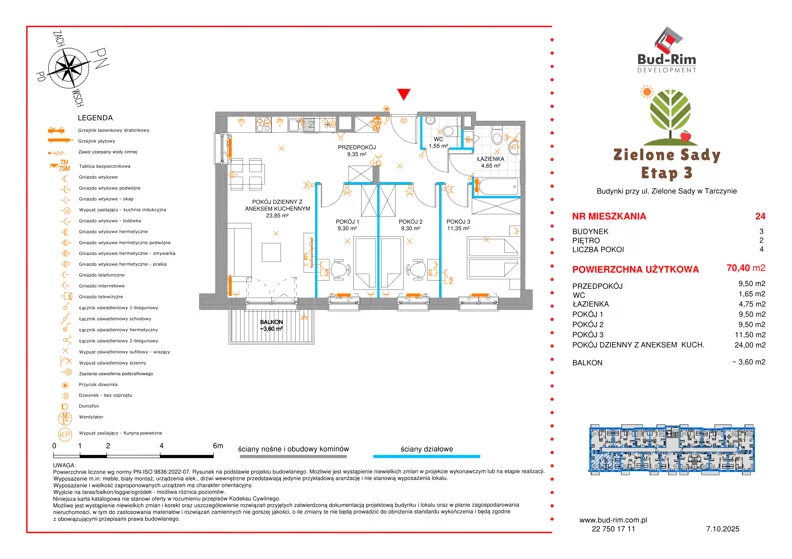 4 pokoje, mieszkanie 70,40 m², piętro 2, oferta nr 24, Zielone Sady III, Tarczyn, ul. Zielone Sady 11