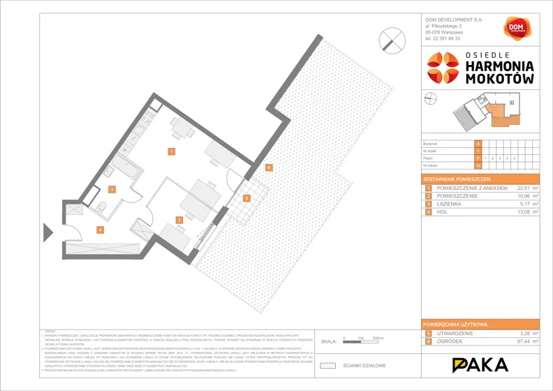 1 pokój, apartament inwestycyjny 51,72 m², parter, oferta nr A/1, Harmonia Mokotów, Warszawa, Mokotów, Siekierki, al. Polski Walczącej / Józefa Becka