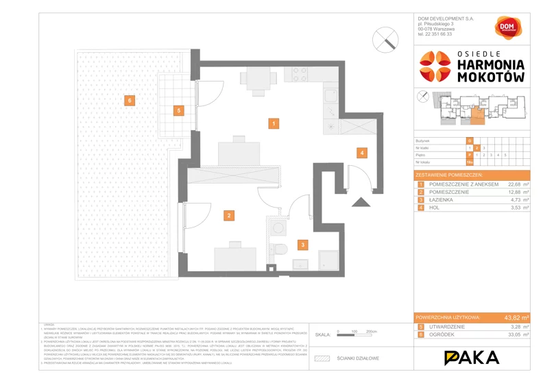1 pokój, apartament inwestycyjny 43,82 m², parter, oferta nr G/16, Harmonia Mokotów, Warszawa, Mokotów, Siekierki, al. Polski Walczącej / Józefa Becka