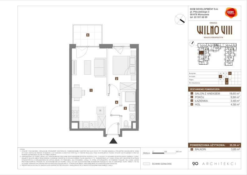 2 pokoje, mieszkanie 35,59 m², piętro 2, oferta nr D/24, Osiedle Wilno 8.1.2, Warszawa, Targówek, Elsnerów, ul. Bukowiecka