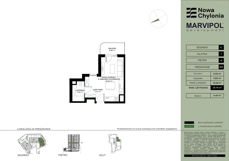 1 pokój, apartament 25,70 m², piętro 4, oferta nr C/C-4-04, Nowa Chylonia, Gdynia, Chylonia, Chylonia, ul. Pucka 4